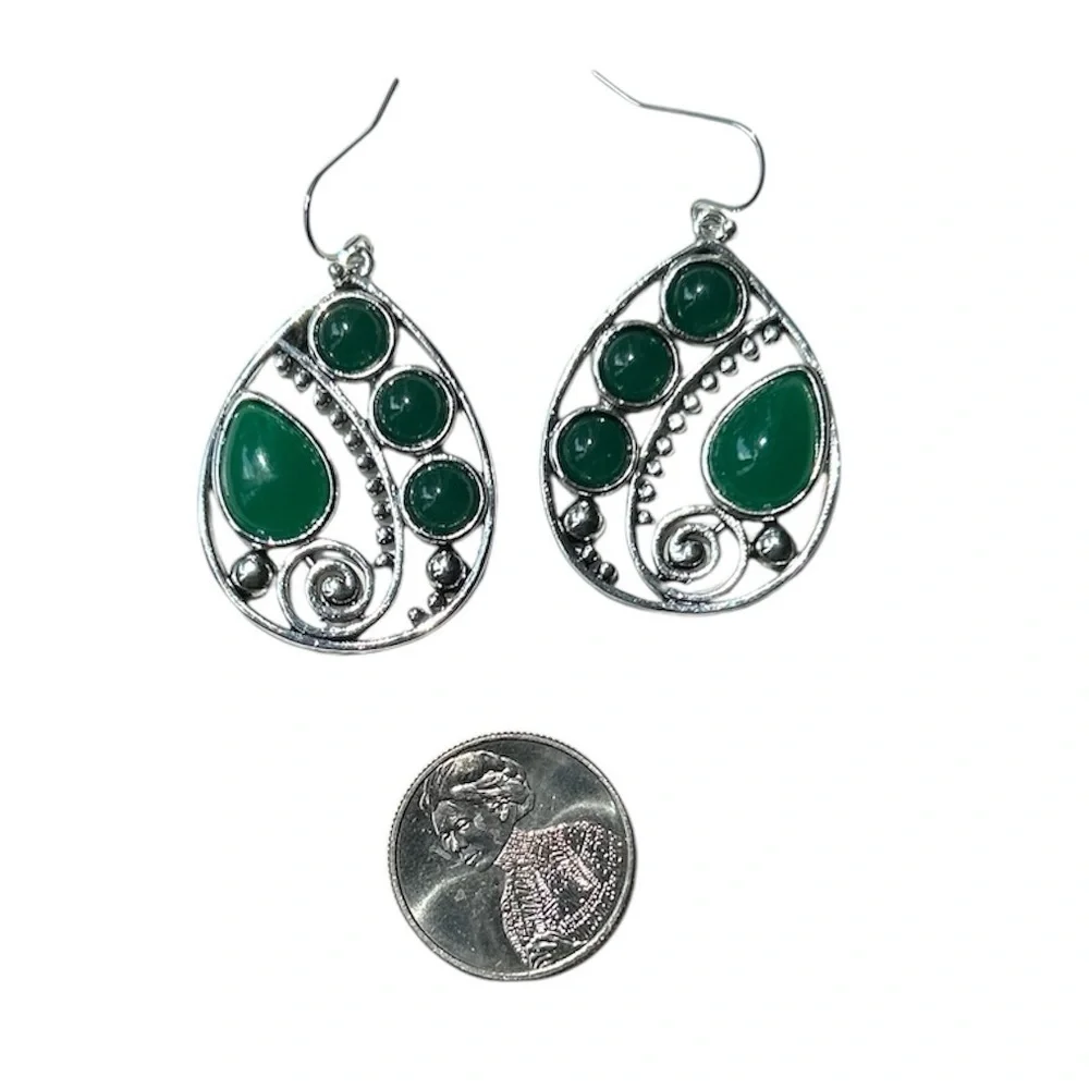 New Silver and Green Stone Earrings